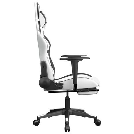 Massage gamestoel met voetensteun kunstleer wit en zwart 5
