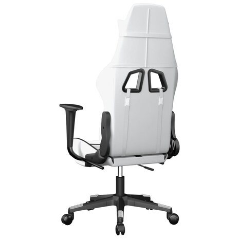 Massage gamestoel met voetensteun kunstleer wit en zwart 6