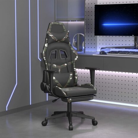 Massage gamestoel met voetensteun kunstleer zwart en camouflage 1