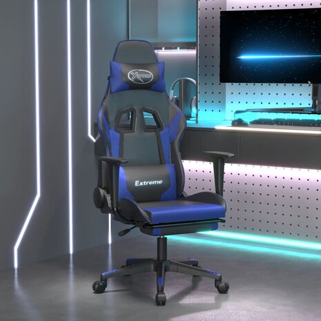 Massage gamestoel met voetensteun kunstleer zwart en blauw 1
