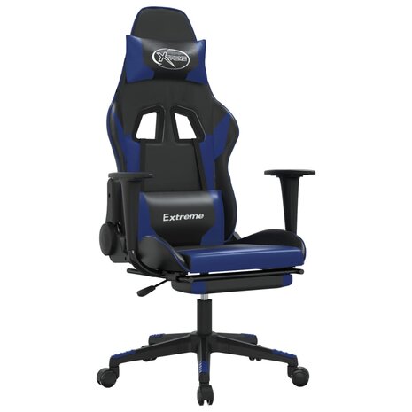 Massage gamestoel met voetensteun kunstleer zwart en blauw 2