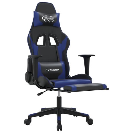Massage gamestoel met voetensteun kunstleer zwart en blauw 3