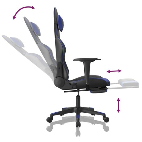 Massage gamestoel met voetensteun kunstleer zwart en blauw 7