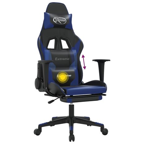 Massage gamestoel met voetensteun kunstleer zwart en blauw 8