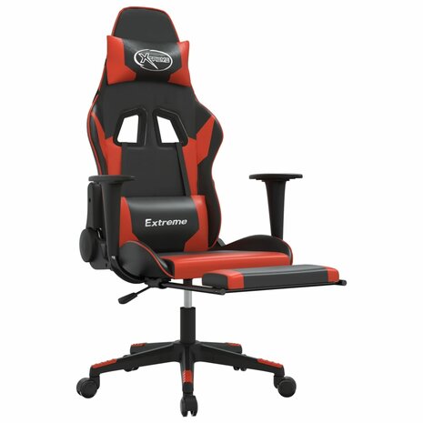 Massage gamestoel met voetensteun kunstleer zwart en rood 3