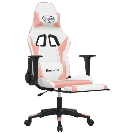 Massage gamestoel met voetensteun kunstleer wit en roze 3