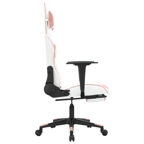 Massage gamestoel met voetensteun kunstleer wit en roze 5