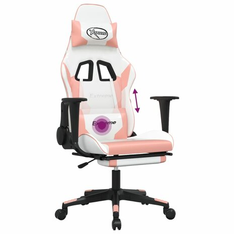 Massage gamestoel met voetensteun kunstleer wit en roze 8