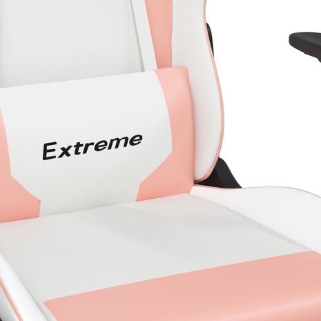 Massage gamestoel met voetensteun kunstleer wit en roze 9