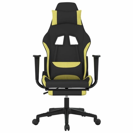 Massage gamestoel met voetensteun stof zwart en lichtgroen 3