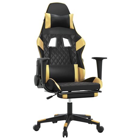 Massage gamestoel met voetensteun kunstleer zwart & goudkleurig 2