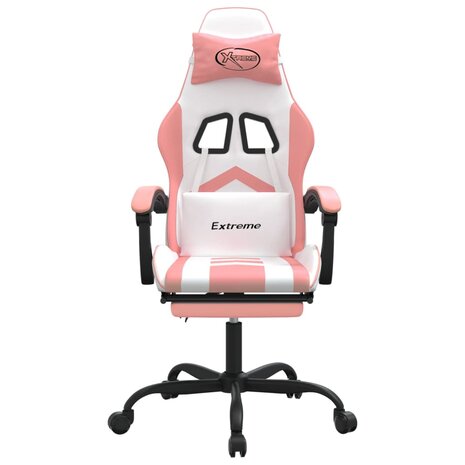 Gamestoel draaibaar met voetensteun kunstleer wit en roze 3