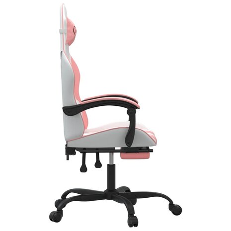 Gamestoel draaibaar met voetensteun kunstleer wit en roze 4