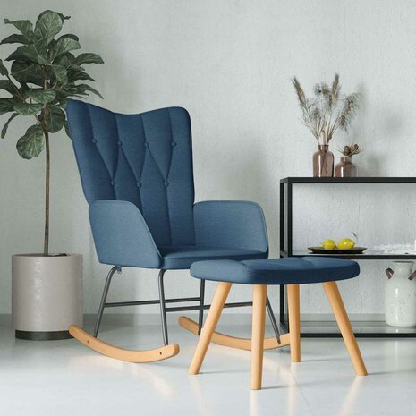 Schommelstoel met voetenbank stof blauw 1