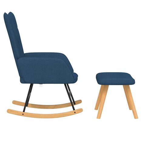 Schommelstoel met voetenbank stof blauw 4
