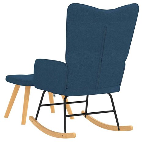 Schommelstoel met voetenbank stof blauw 5