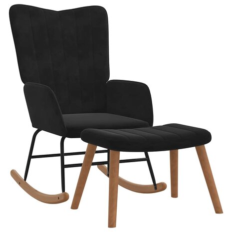 Schommelstoel met voetenbank fluweel zwart 2
