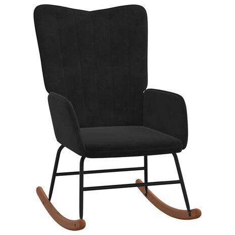 Schommelstoel met voetenbank fluweel zwart 4