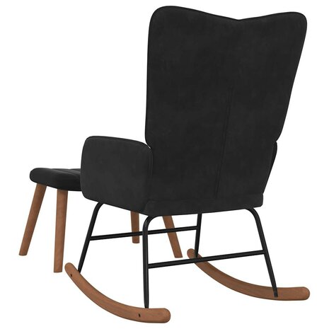 Schommelstoel met voetenbank fluweel zwart 7