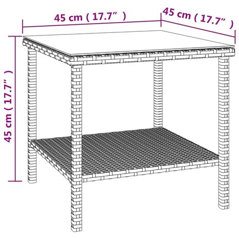 Bijzettafel 45x45x45 cm poly rattan en gehard glas bruin 6