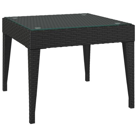 Bijzettafel 50x50x38 cm poly rattan en gehard glas zwart 2
