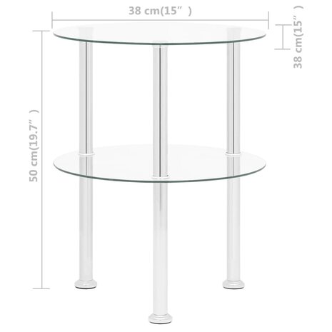 Bijzettafel 2-laags 38 cm gehard glas transparant 8