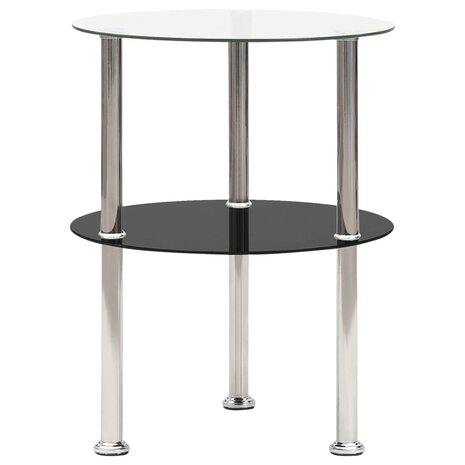 Bijzettafel 2-laags 38 cm gehard glas transparant en zwart 1