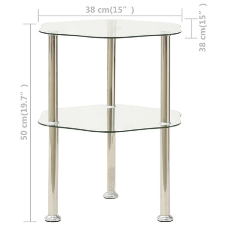 Bijzettafel 2-laags 38x38x50 cm gehard glas transparant 5