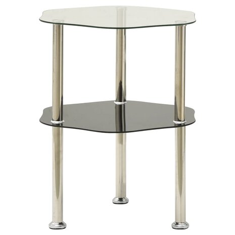 Bijzettafel 2-laags 38x38x50 cm gehard glas transparant zwart 1