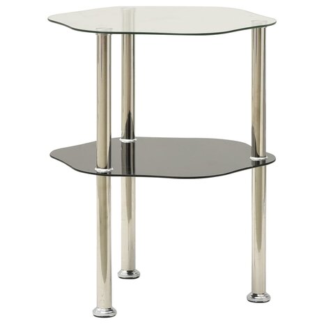 Bijzettafel 2-laags 38x38x50 cm gehard glas transparant zwart 2