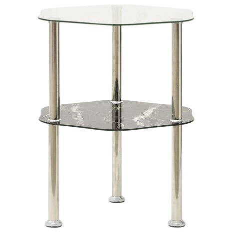 Bijzettafel 2-laags 38x38x50 cm gehard glas transparant zwart 1