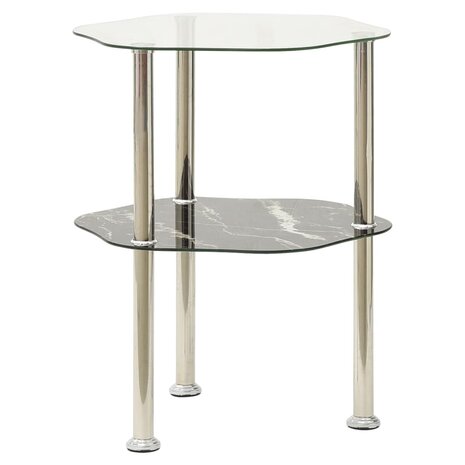 Bijzettafel 2-laags 38x38x50 cm gehard glas transparant zwart 2
