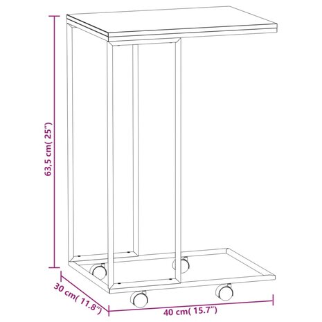 Bijzettafel met wieltjes 40x30x63,5 bewerkt hout wit en bruin 6