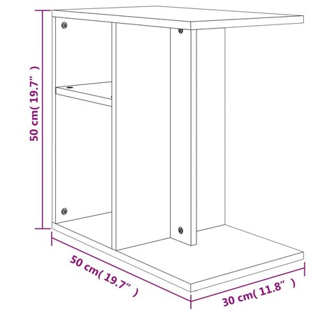 Bijzettafel 50x30x50 cm bewerkt hout betongrijs 9