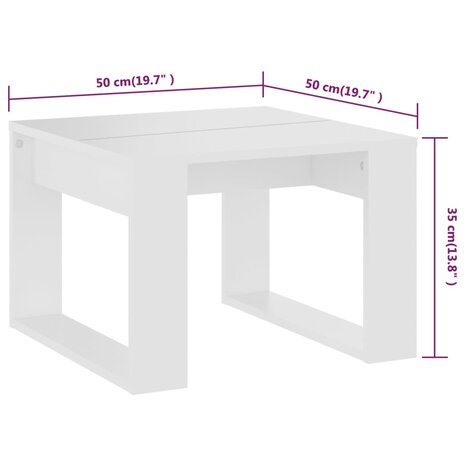 Bijzettafel 50x50x35 cm bewerkt hout wit 7