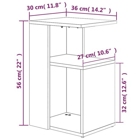 Bijzettafel 36x30x56 cm bewerkt hout gerookt eikenkleurig 6