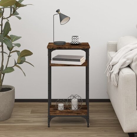 Bijzettafel 40x30x75 cm bewerkt hout gerookt eikenkleurig 3