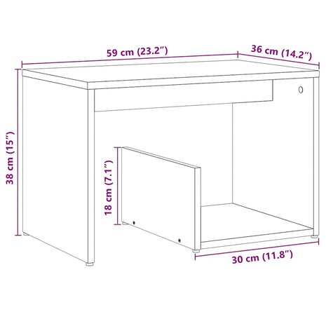 Bijzettafel 59x36x38 cm bewerkt hout artisanaal eikenkleurig 9