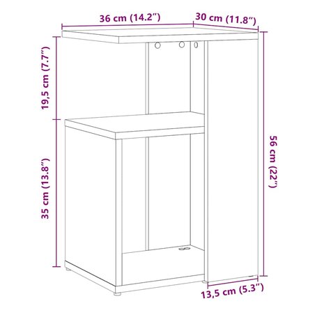 Bijzettafel 36x30x56 cm bewerkt hout oud houtkleurig 9