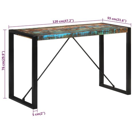 Eettafel 120x55x76 cm massief gerecycled hout 6