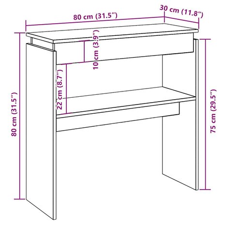 Wandtafel 80x30x80 cm bewerkt hout artisanaal eikenkleurig 9