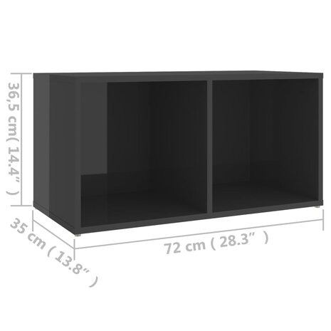 Tv-meubel 72x35x36,5 cm bewerkt hout hoogglans grijs 9