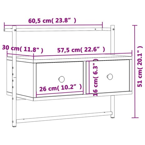 Tv-meubel wandgemonteerd 60,5x30x51 cm hout bruin eikenkleur 9