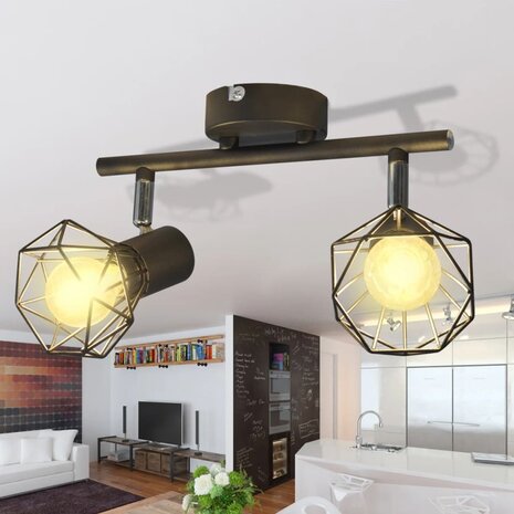 Plafondlamp met 2 LED&apos;s industriële stijl zwart 2