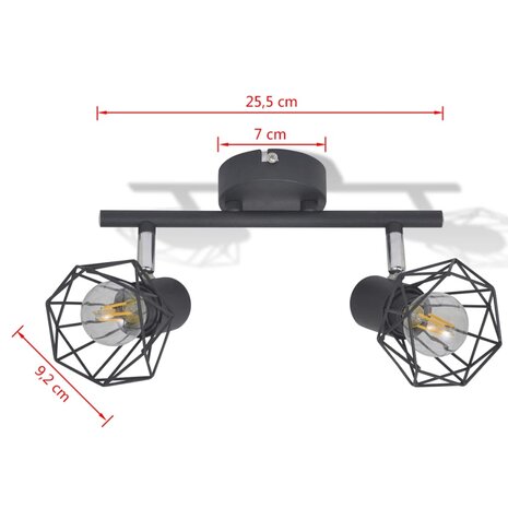Plafondlamp met 2 LED&apos;s industriële stijl zwart 6