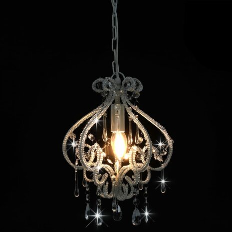 Plafondlamp met kralen rond E14 wit 4