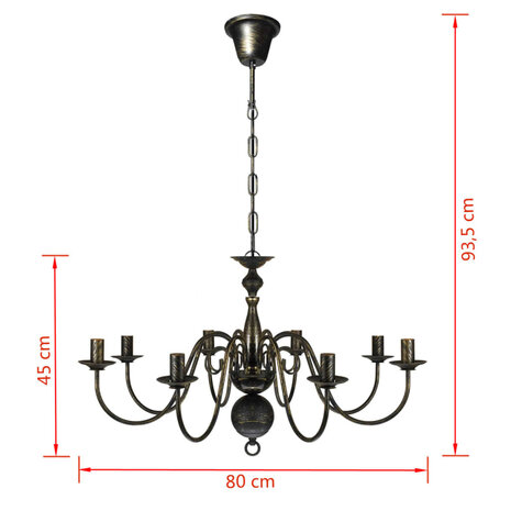 Kroonluchter zwart metaal 8 x E14 lampen 6