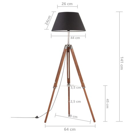 Vloerlamp driepoot 141 cm massief teakhout honingbruin en zwart 9