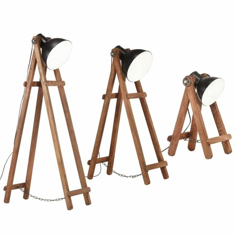 Vloerlampen 3 st E27 massief mangohout zwart 3