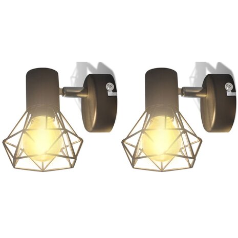 Wandlampen 2 st met LED industriële stijl zwart 2